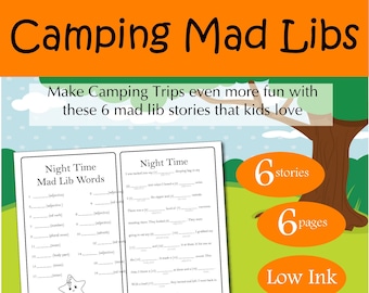 Druckbare Camping Mad Libs Geschichten für Kinder, Camping druckbare, Kinder Camping druckbare, Sommer druckbare Geschichte