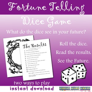 Future Telling Dice Game for Families, Printable Dice game for groups, Carnival dice game, Fortune Telling dice game imprimable