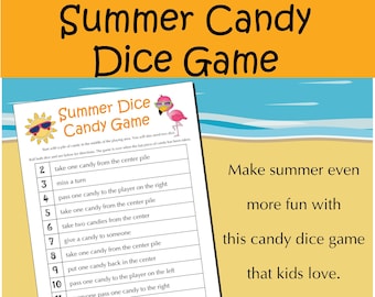 Printable Summer Candy Dice Game, Summer printable game, Summer party game, Summer activity, Printable dice game