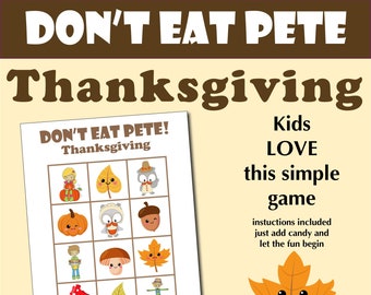 Printable Don&#39;t Eat Pete Thanksgiving Game board, Thanksgiving party game printable, Family Game night, Candy game, Printable Thanksgiving