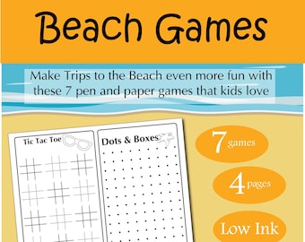 Druckbare Stift und Papier Spiele für den Strand, Strandparty Spiele, Sommerspiele, Reisespiele für Kinder