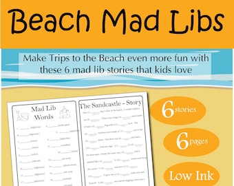 Printable Beach Mad Lib Stories for Kids, Fill in the blanks story printable, Summer party game, beach party game, Summer activity