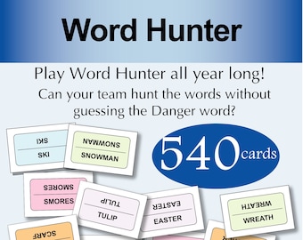 Printable Seasonal Word Game Cards Bundle, Word Hunter Seasonal Bundle, Adult Party games, Teen party games, Word Deduction games