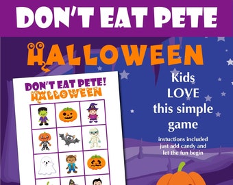 Printable Don't Eat Pete Halloween Game board for kids, Halloween party game, Kids Halloween game, Halloween printable game, Fall party game