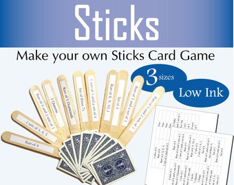 Printable Sticks Card Game, Template for Sticks, Print at Home Sticks Card Game, Printable Card Game, Family Game Night