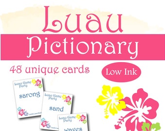 Printable Luau Pictionary or Charades Cards for Family Game Night Luau Party game Hawaiian party activity