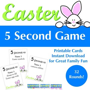 Printable 5 Second Easter Party Game, Adult Easter Game, Family Easter Game, 5 Seconds game, Five Seconds game, Family Game Night