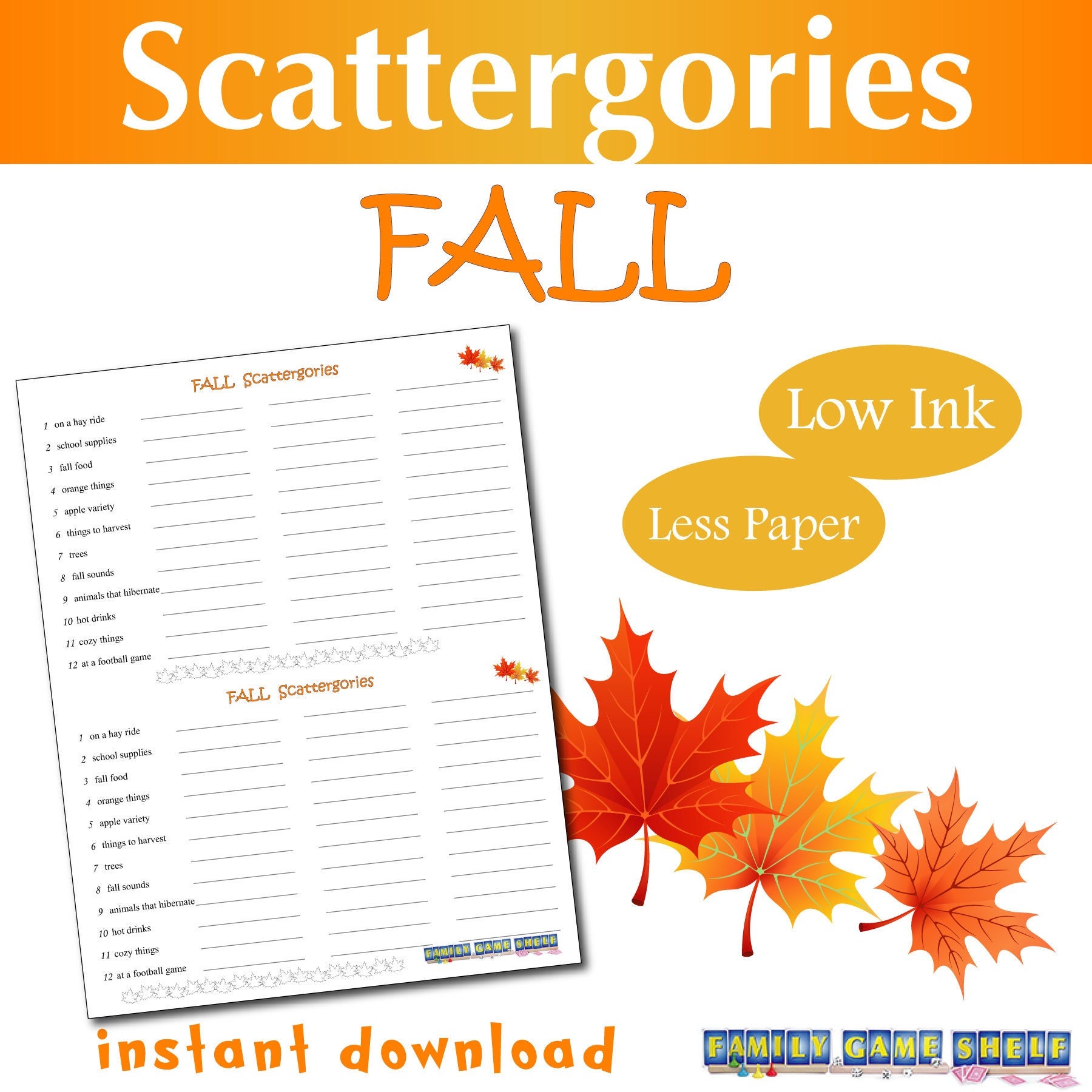 Printable Fall Scattergories Game for Families - Etsy Canada