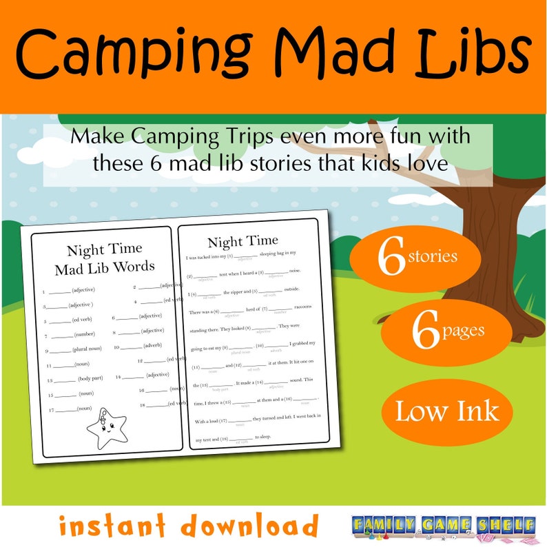 Printable Camping Mad Libs Stories for Kids, Camping Printable, Kids ...
