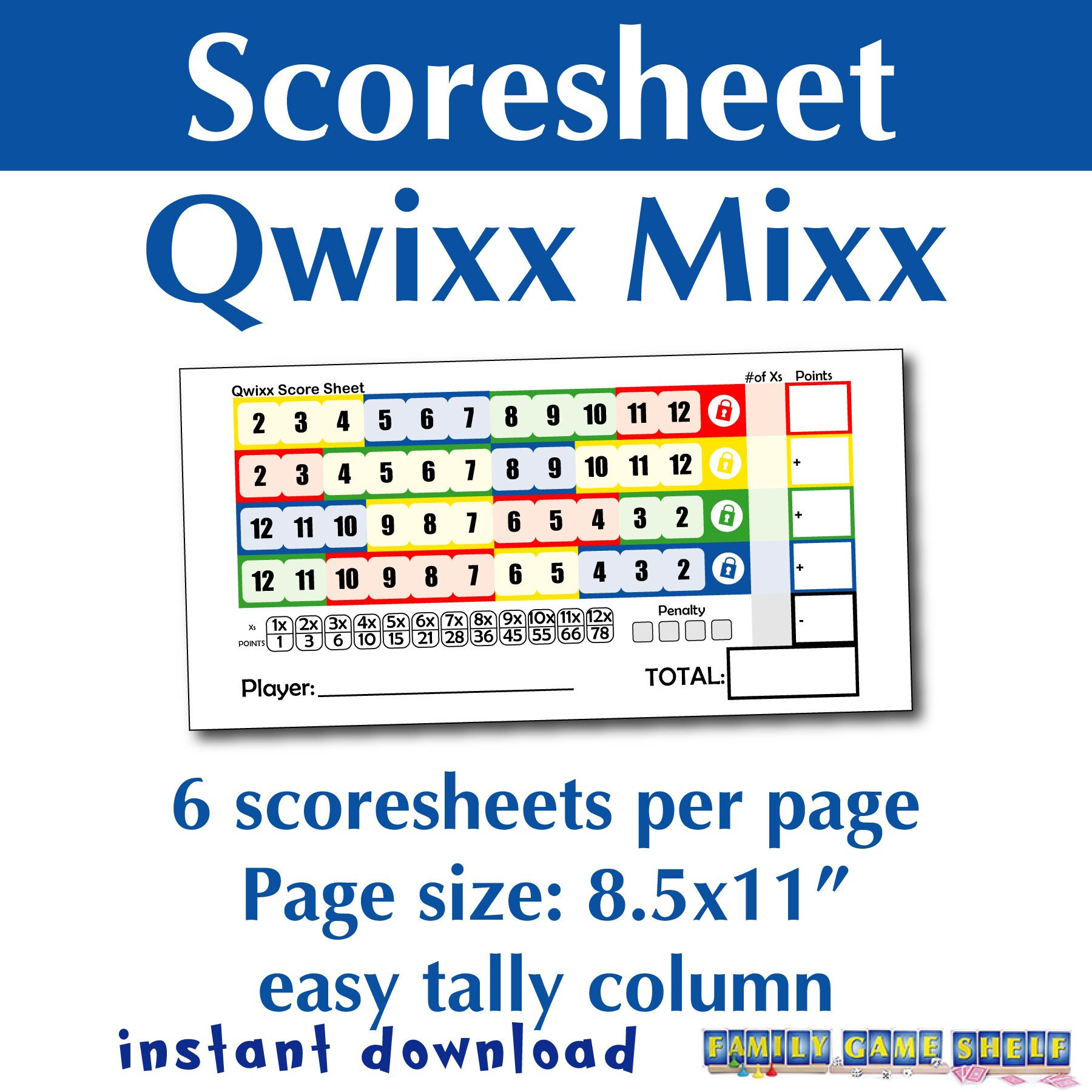  Gamewright Qwixx, Replacement Score Cards Action Game