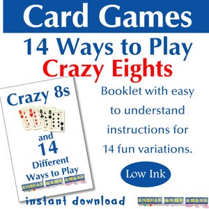 Crazy Eights-boekje afdrukbare kaartspelletjes, Crazy 8s-regels afdrukbare kaartspelletjes, instructies afdrukbare kaartspelletjes voor familiespelavond