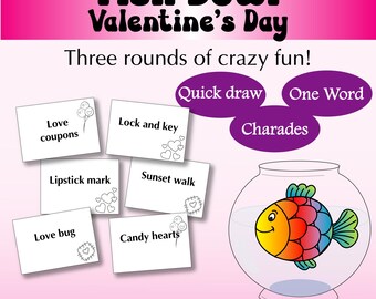 Valentine's Day Fish Bowl Party game, for adults, kids, teens, family game night download PDF