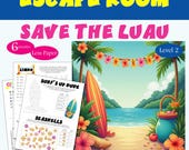 Luau Themed Escape Room, Printable Save the Luau escape room kit for kids, Slumber party escape room, girl's night party game birthday party