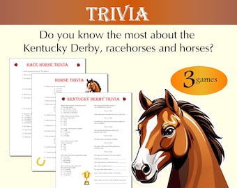 Kentucky Derby Trivia Party Game, Kentucky Derby Printable Games, Kentucky Derby Activities, Race Horse Trivia