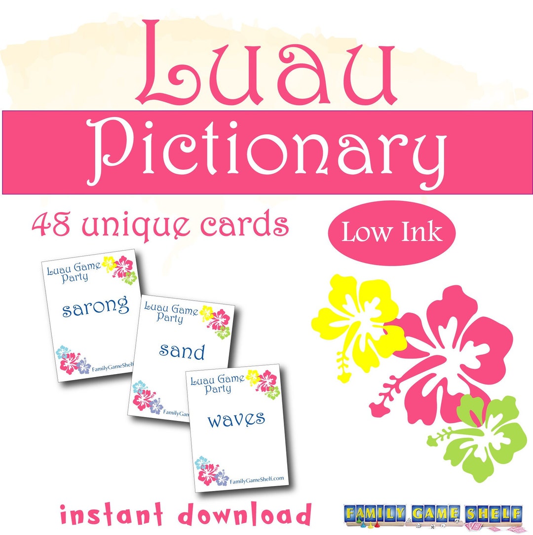Tarjetas imprimibles de Pictionary o Charadas de Luau para la noche de  juegos familiares Juego de fiesta de Luau Actividad de fiesta hawaiana -  Etsy ..., image size:1080x1084