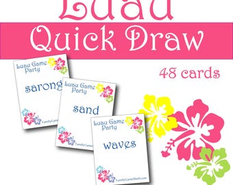 Luau Quick Draw oder Scharades Karten für Familienspielabend, Luau Partyspiel, Hawaiianische Partyaktivität Printable