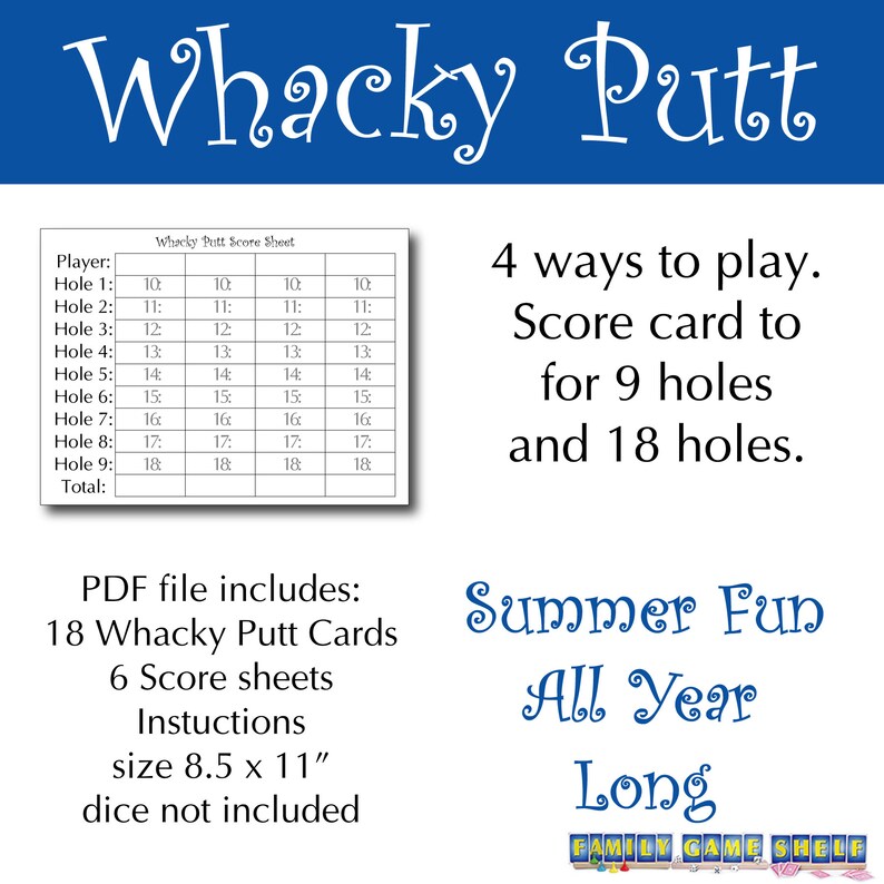 Printable Mini Golf Dice Game For Family Game Night Printable Etsy