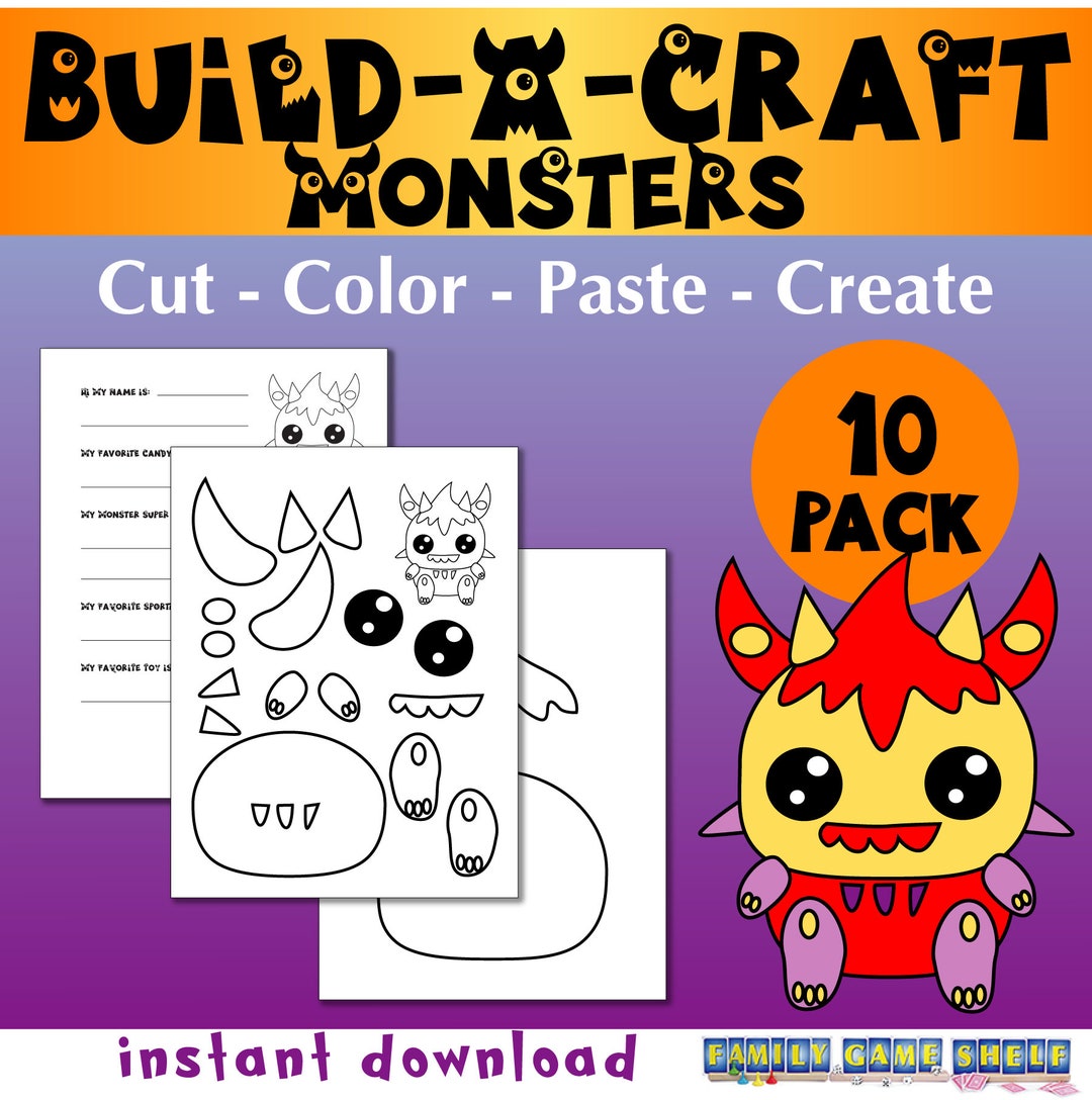 Build A Monster Craft, Cut Color, Glue Craft for Kids, Halloween ...