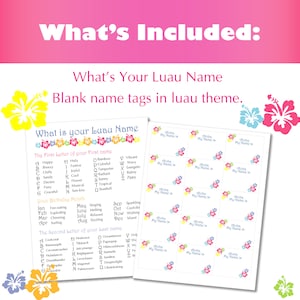 Luau Printable What's Your Luau Name, Party Printable Name Tag, Luau Birthday Party - Etsy