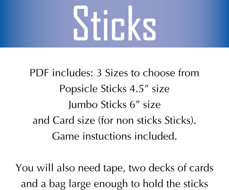 Printable Sticks Card Game Template For Sticks Print At Home Sticks