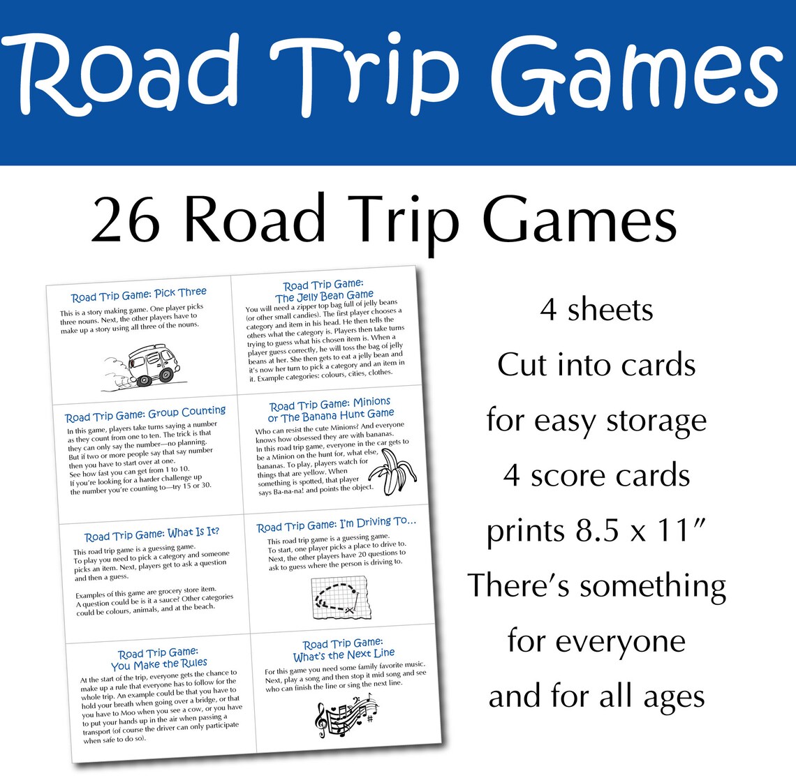Printable Road Trip Games for Families, Family Road Trip Games, Travel ...