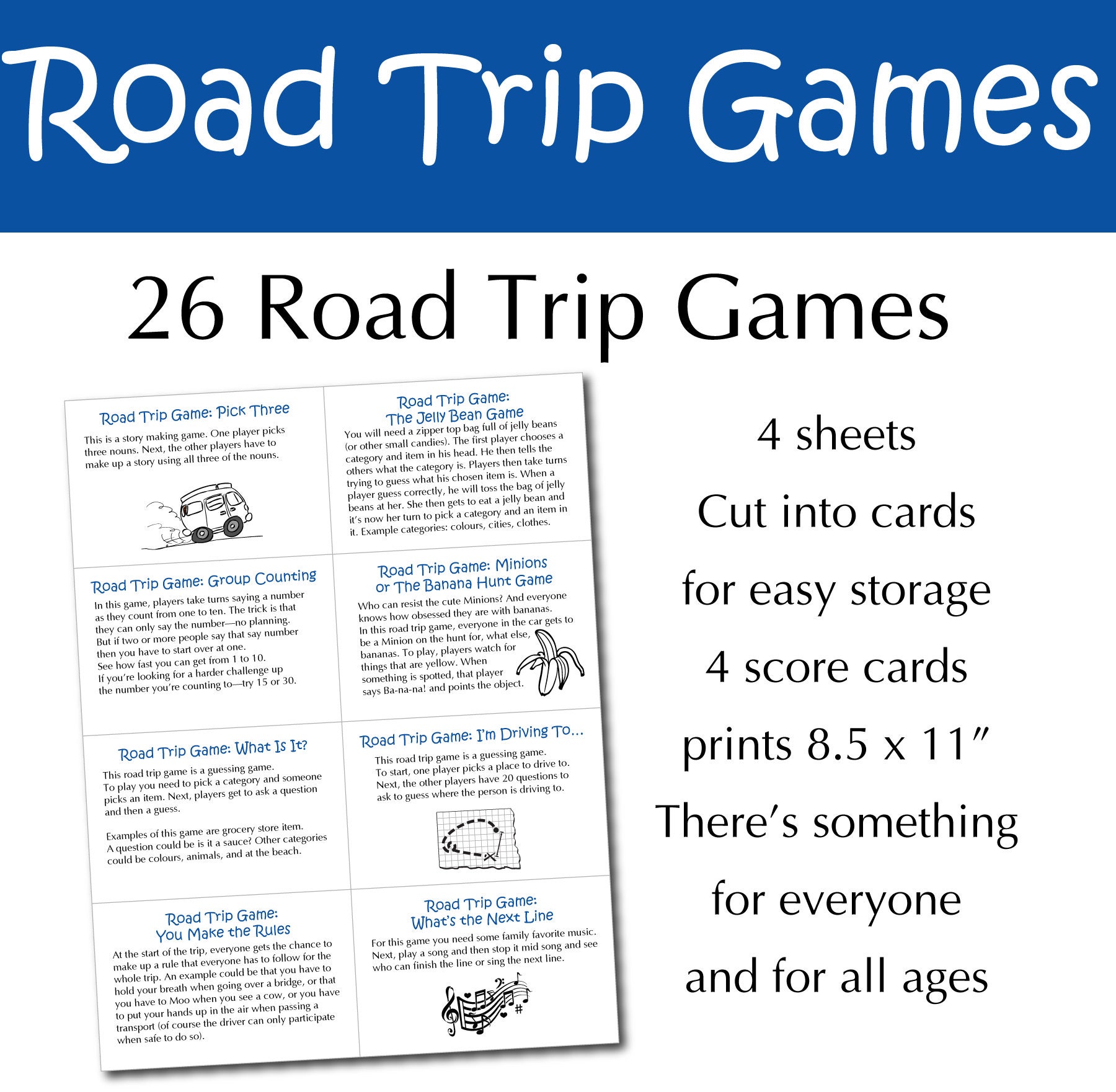 Printable Road Trip Games for Families, Family Road Trip Games, Travel ...