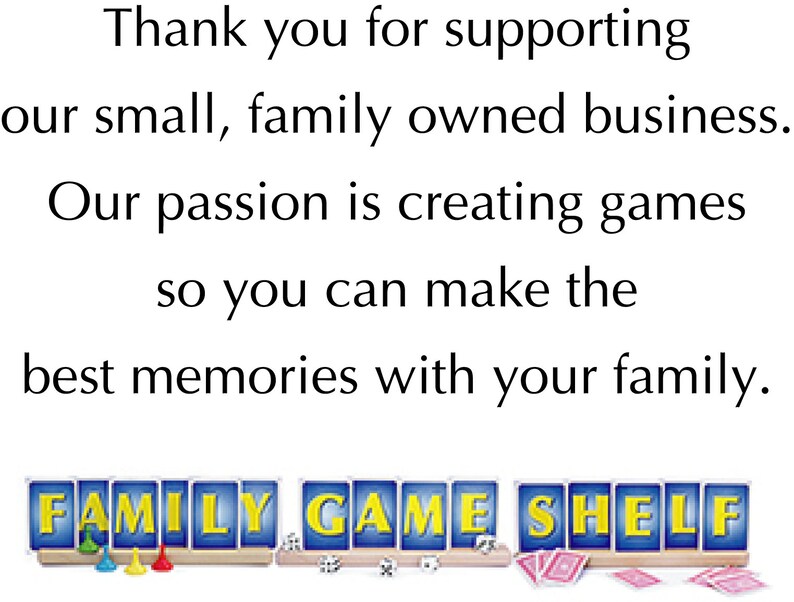 May include: A blue and yellow sign with the text "FAMILY GAME SHELF" in white letters. The sign is decorated with game pieces, dice, and playing cards.