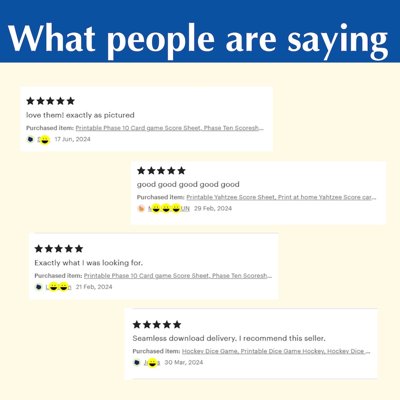 Reviews from past customers including: "love them! exactly as pictured." "good good good good" "Exactly what i was looking for."