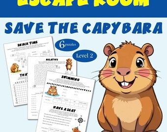 Capybara Themed Escape Room, Printable escape room kit for kids, Slumber game, birthday party
