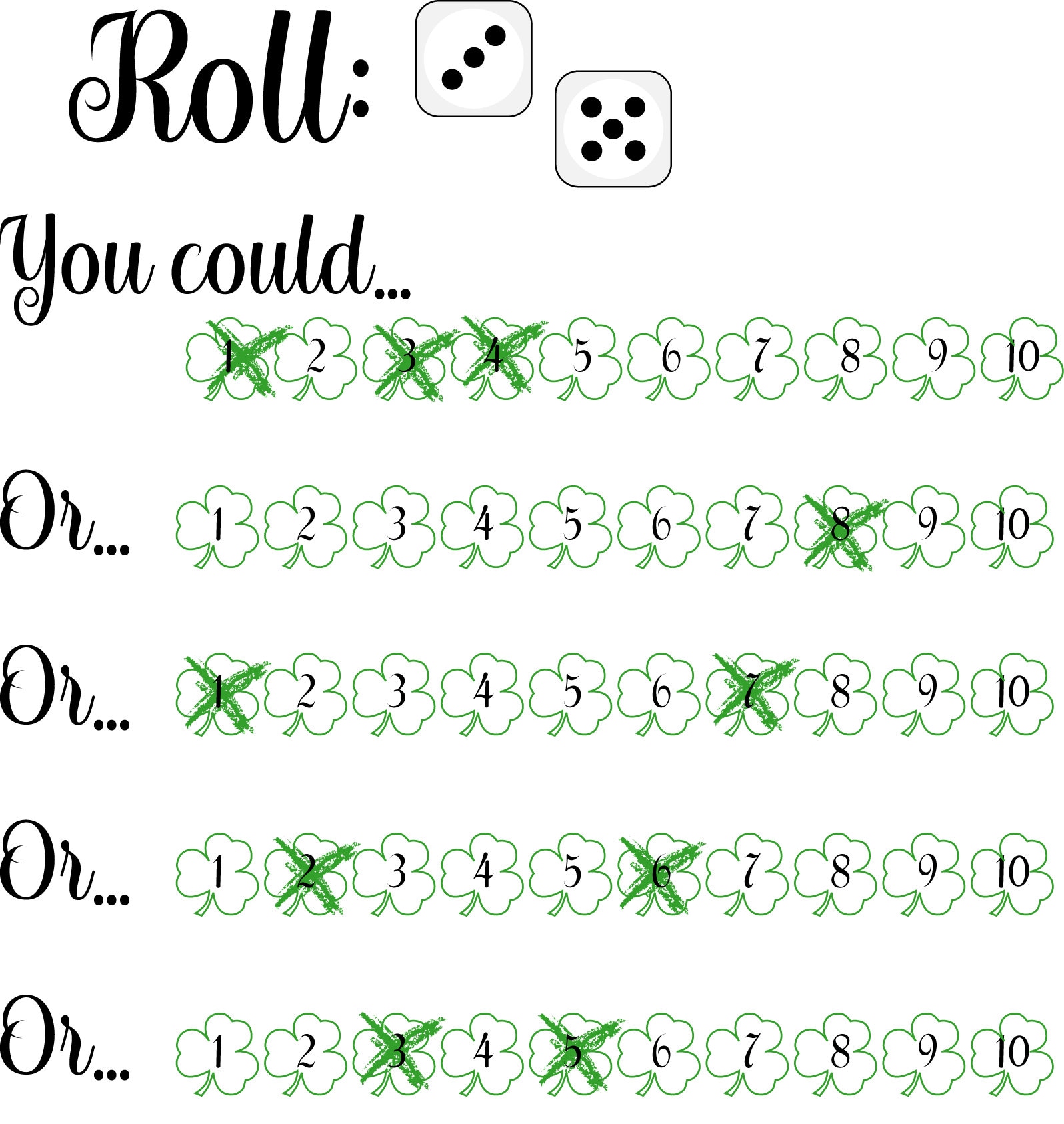 Printable Shut the Box St Patrick's Day Game, St Patrick's Day Dice ...