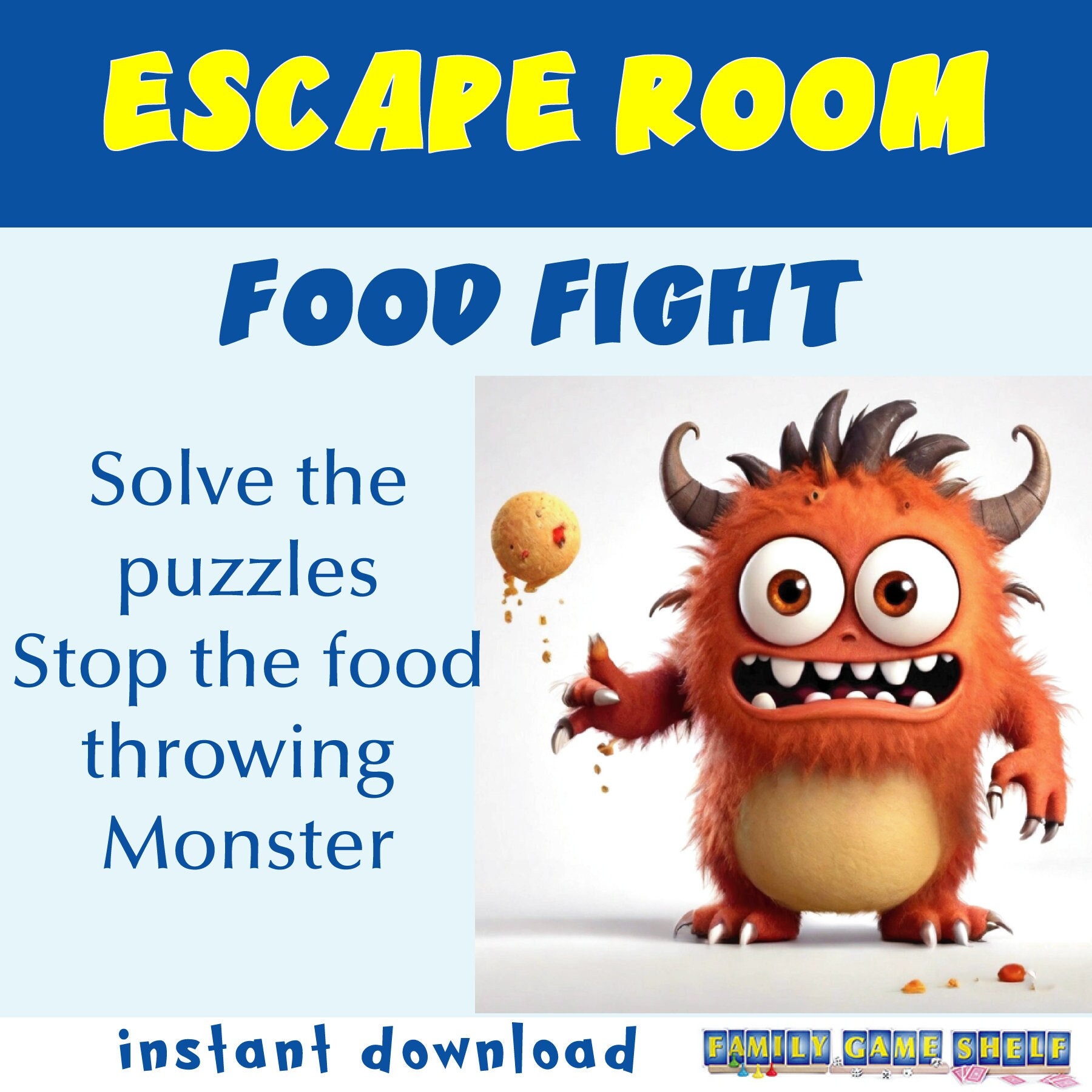 Escape Room for kids printable party game, Food Fight game, birthday party games, kids puzzles, printable escape room kit, family game night