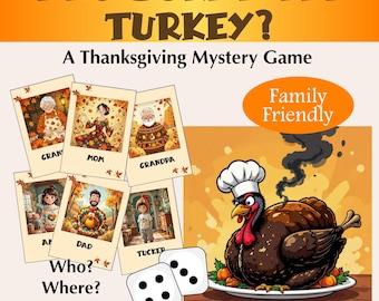 Thanksgiving Mystery Game Who Burnt the Turkey, Friendsgiving, party game for family game night