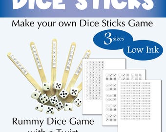 Printable Sticks Dice Game, Template for Sticks, Print at Home Sticks Game, Printable Dice Game, Family Game Night, Rummy Sticks