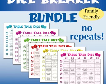 Table Talk Dice Game Icebreaker game Bundle Printable Conversation Starters, Get to know you game, Roll and Tell dice game