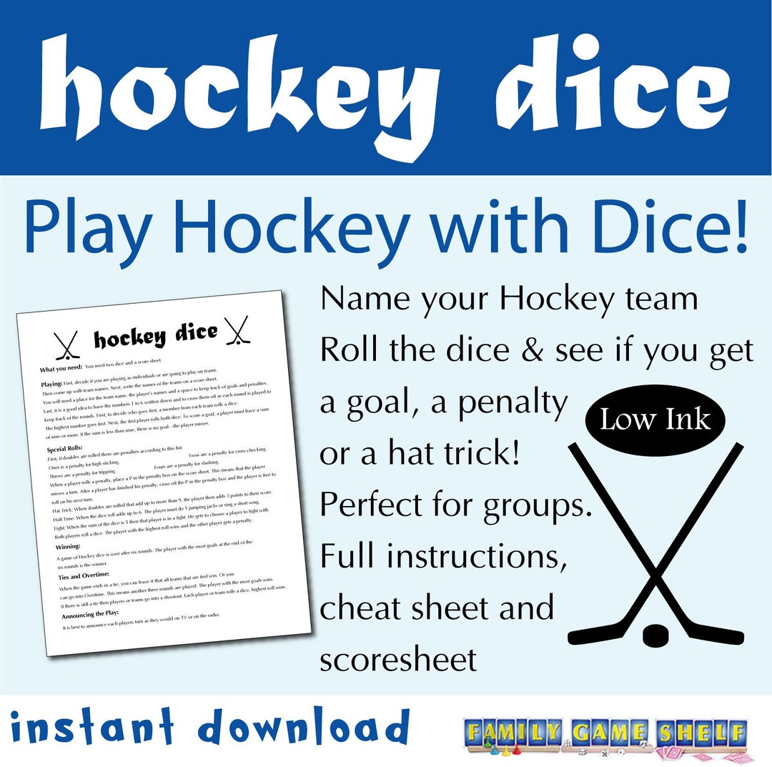 Hockey Dice Game, Printable Dice Game Hockey, Hockey Dice Game, Sports