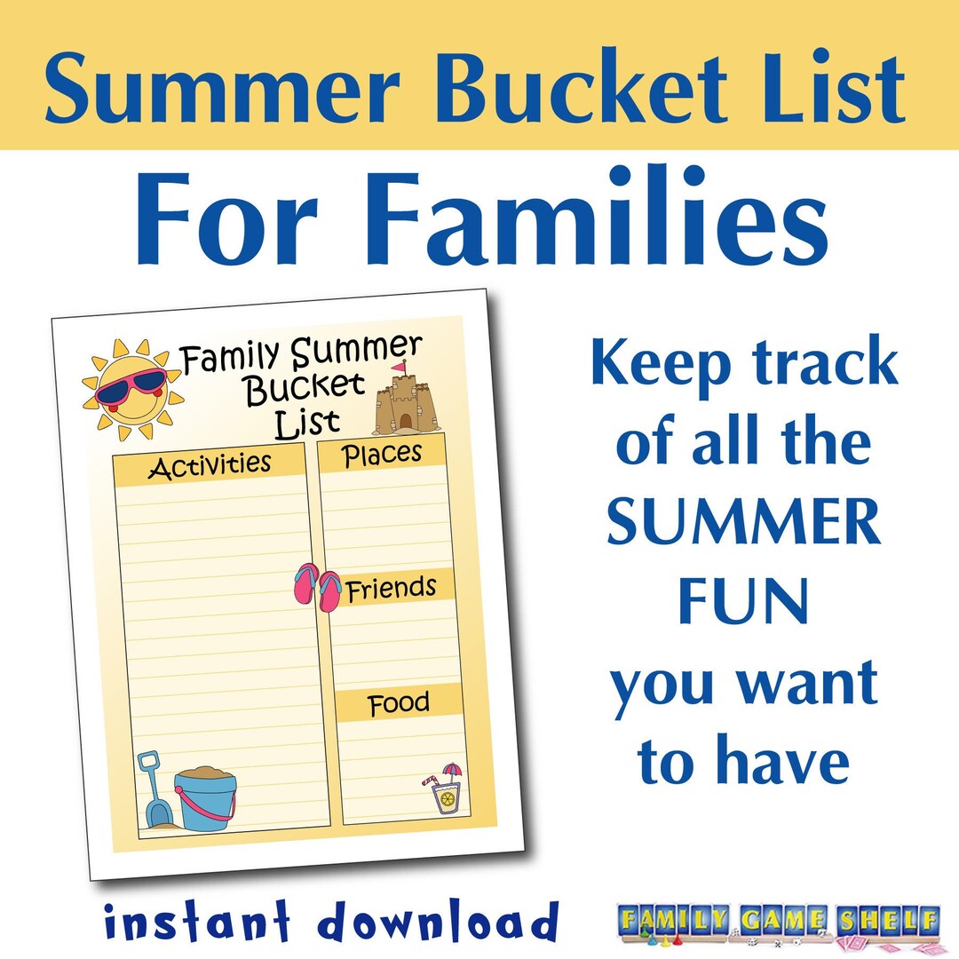 Printable Summer Bucket List for Families, Summer Check List Printable ...