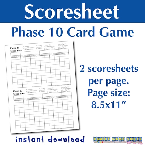 Printable Phase 10 Card Game Score Sheet - Etsy