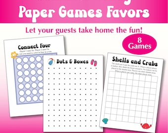 Summer Party Favors Pen and Paper Games Printable gift for students
