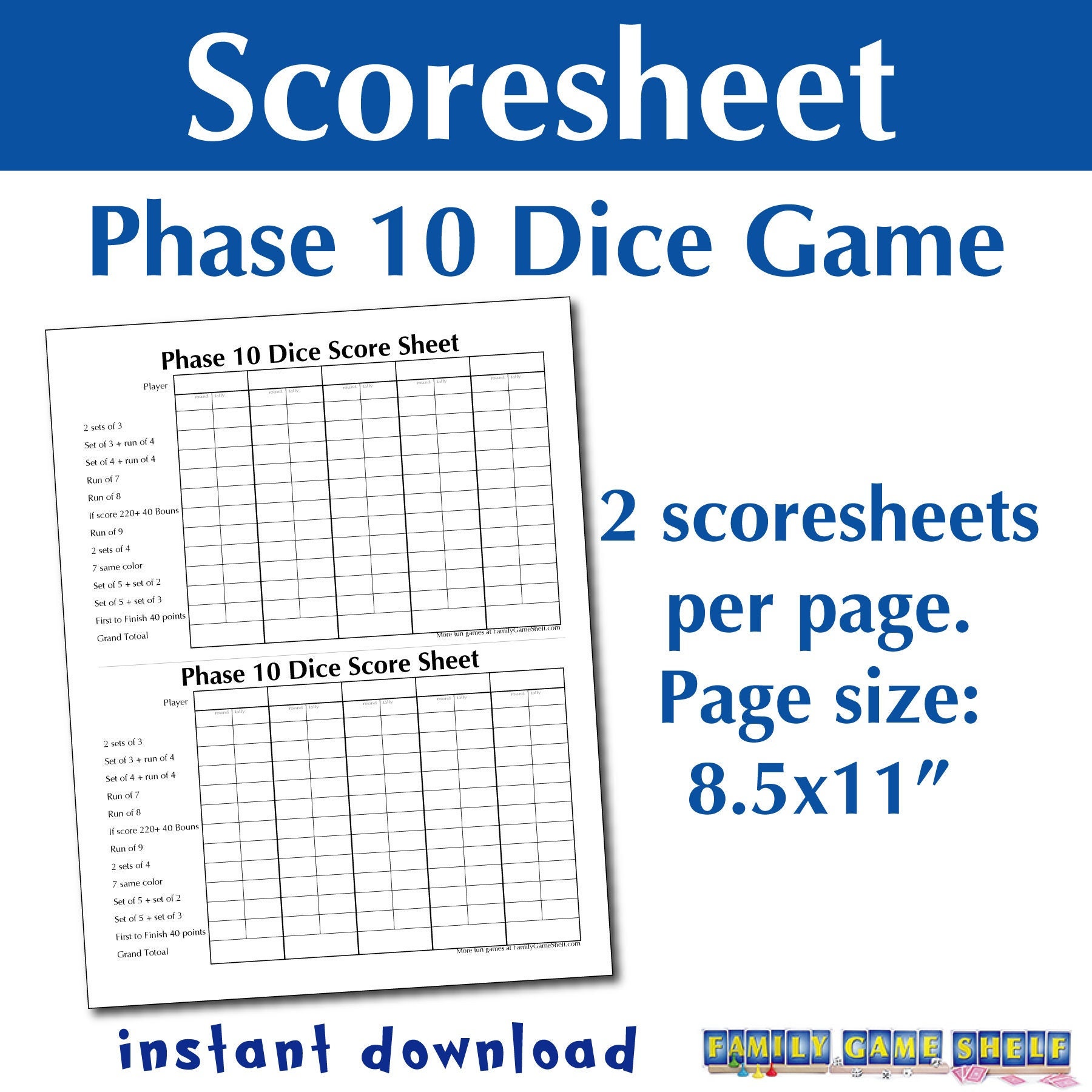 Printable Qwixx Dice Game Scoresheets, Quixx dice game, score card