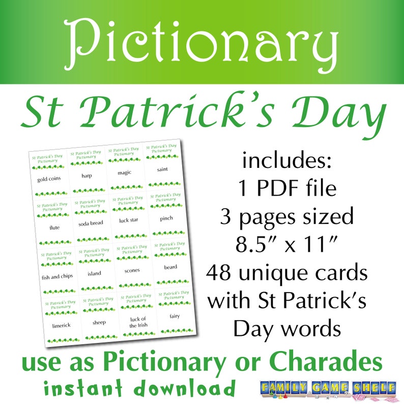 Printable St Patrick's Day Pictionary or Charades for Families - Etsy