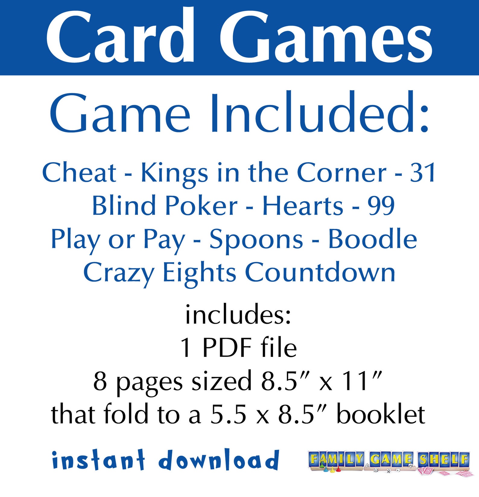 Printable Young Adult Card Rules Games Booklet, Card Game Instructions ...