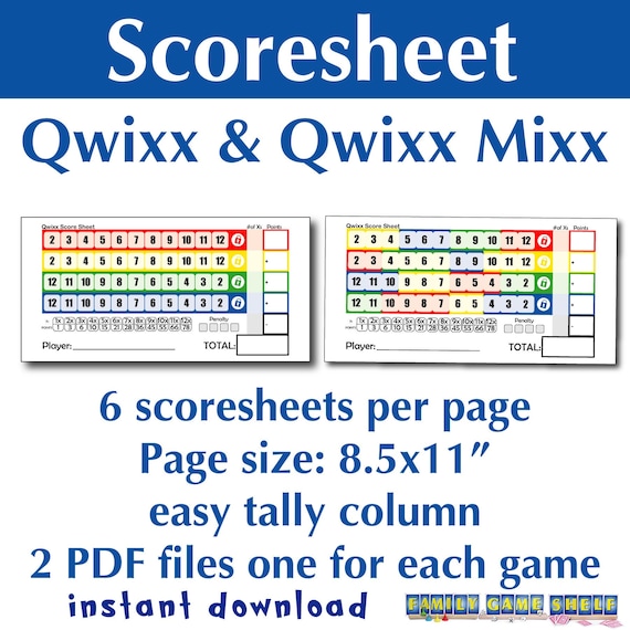 Printable Qwixx and Qwixx Mixx Dice Game Scoresheet Bundle Etsy Canada