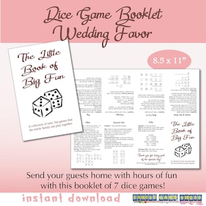 Hochzeit Würfelspiele Favor Booklet, DIY Hochzeit für Gäste, DIY Hochzeit Geschenk Idee