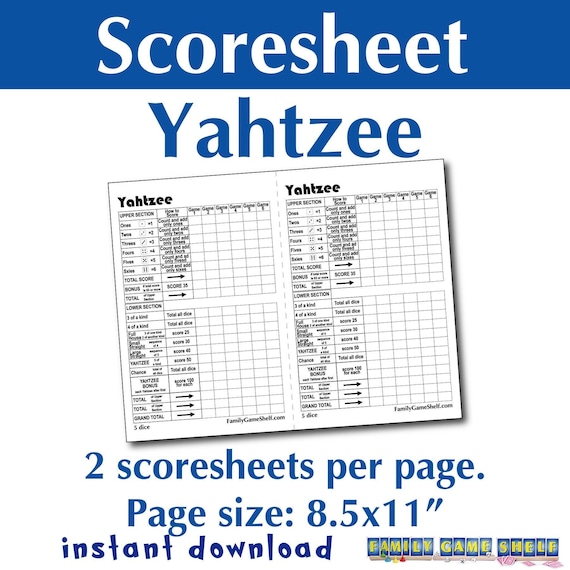 printable yahtzee score sheet etsy