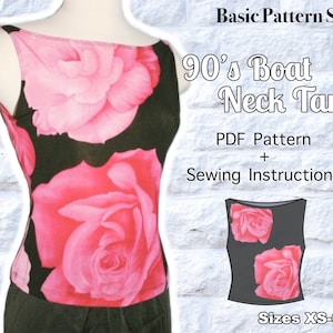 90's Boat Neck Tank | Digital PDF Sewing Pattern | US Size XS-6XL | Instant Download with 10 Printable Sizes