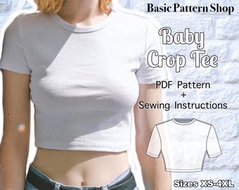 Baby Crop Tee | Crop T-Shirt | Digital PDF Sewing Pattern | US Size XS-4XL | Instant Download with 8 Printable Sizes