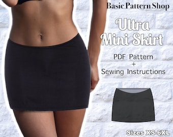 Ultra Mini Skirt | Digital PDF Sewing Pattern | US Size XS-6XL | Instant Download with 10 Printable Sizes