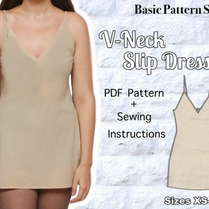 V-Neck Slip Dress | Digital PDF Sewing Pattern | US Sizes XS-5XL | Instant Download with 9 Printable Sizes