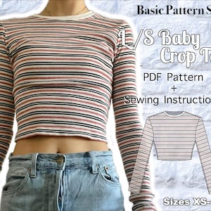 T-shirt court à manches longues pour bébé | Patron de couture numérique PDF | Tailles américaines XS à 4XL | Téléchargement instantané avec 8 tailles imprimables