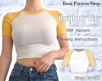 Raglan Tee | Crop Baseball T-Shirt | Digital PDF Sewing Pattern | US Size XS-3XL | Instant Download with 7 Printable Sizes